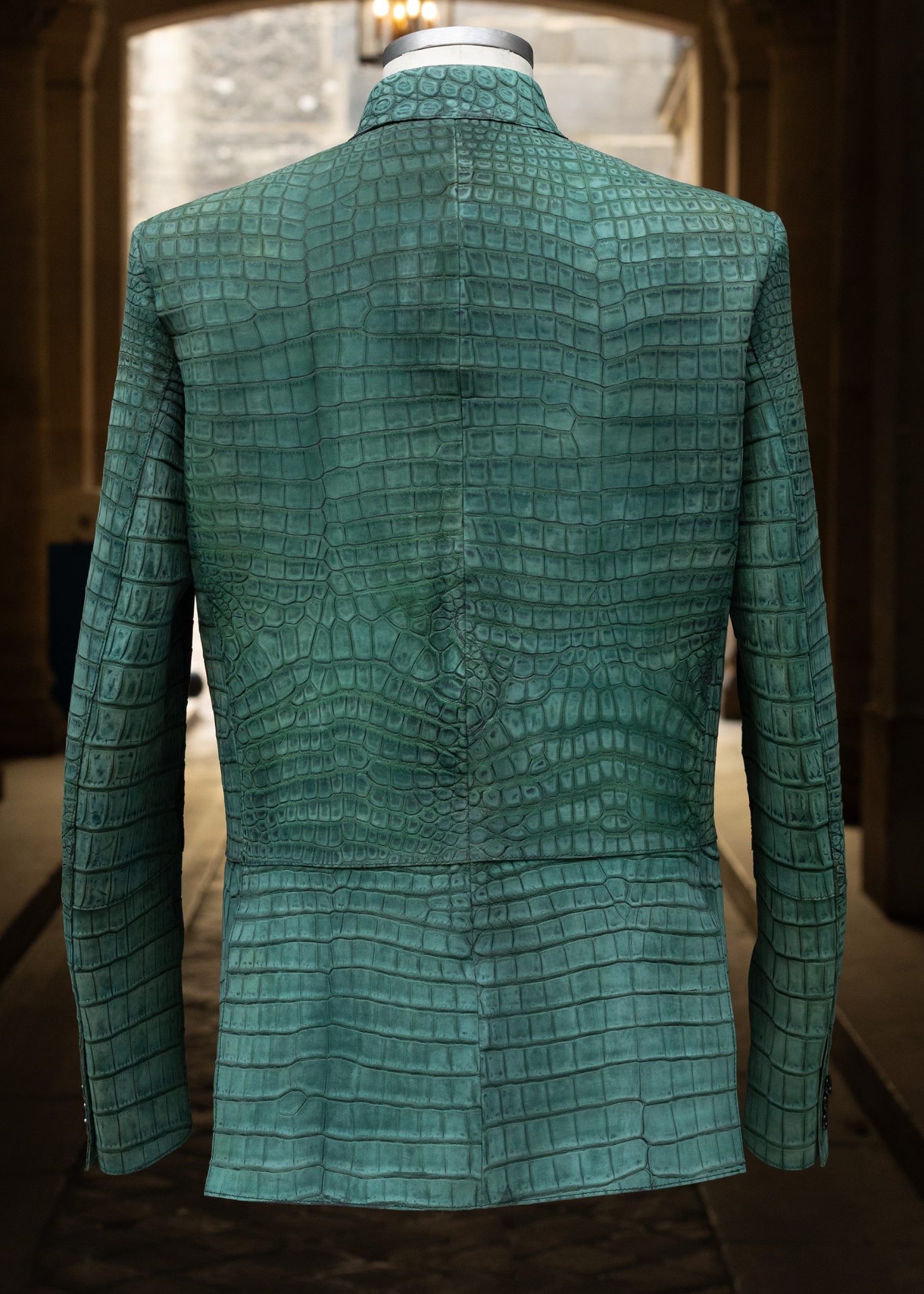 Veste Deccan en cuir de crocodile nubucké vert malachite